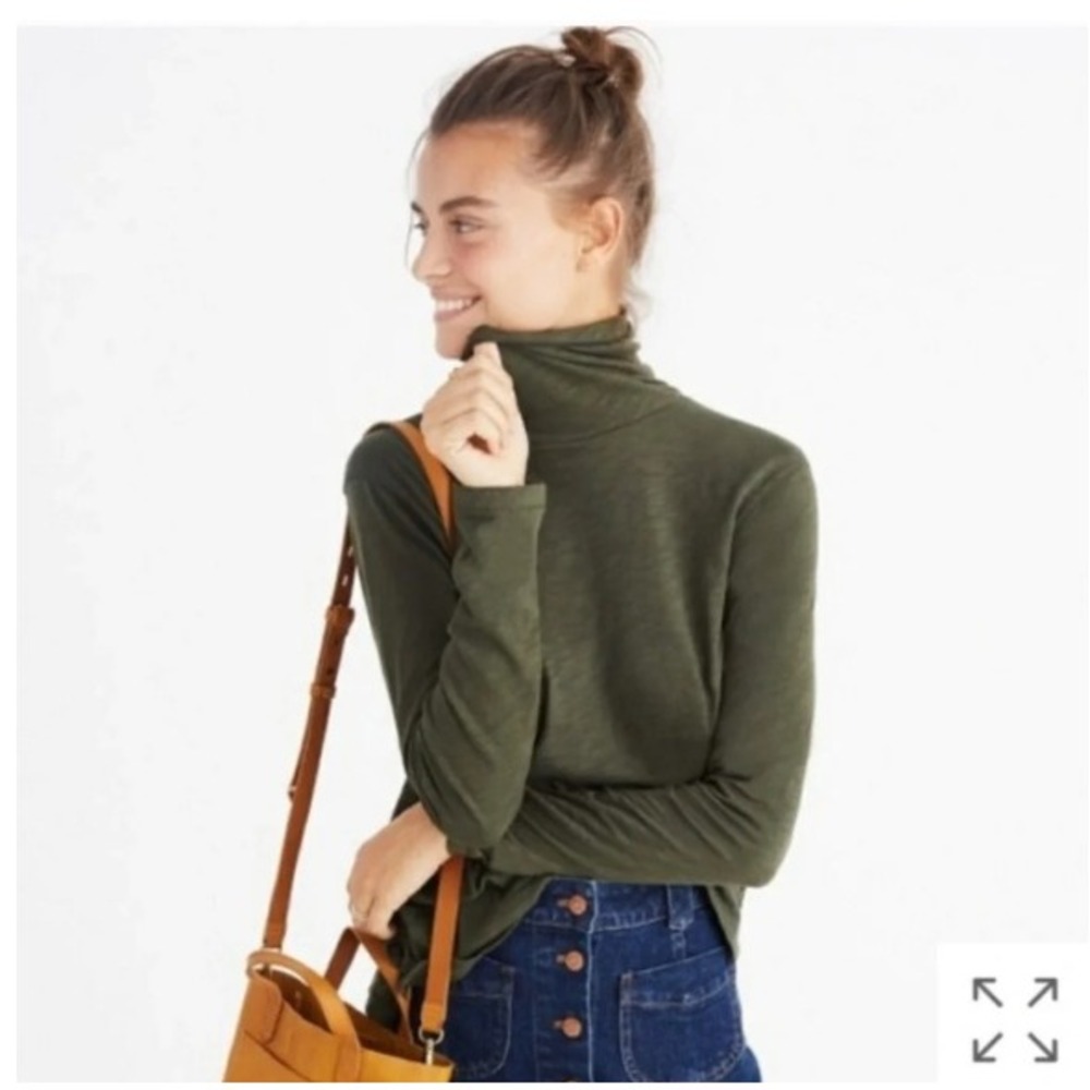 Madewell Whisper Cotton Turtleneck Top Olive Green Long Sleeve XS F7187